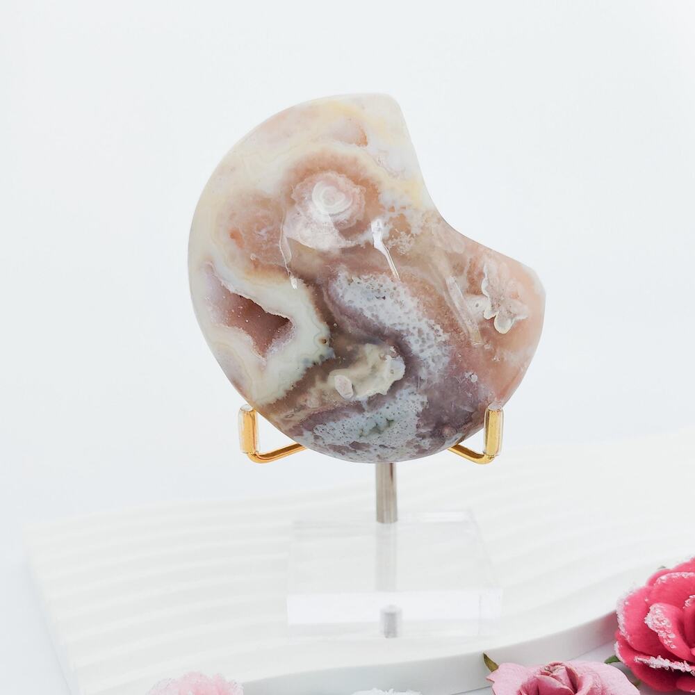 Top Quality Flower Agate Moon Crystal Carving